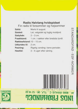 Radis, Halvlang hvidspidset, Raphanus sativa </i>L.<i>